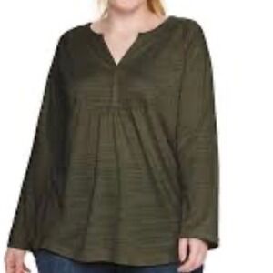 SONOMA Goods for Life Olive Green Textured Long Sleeve V Neck Tunic Top Size 1X